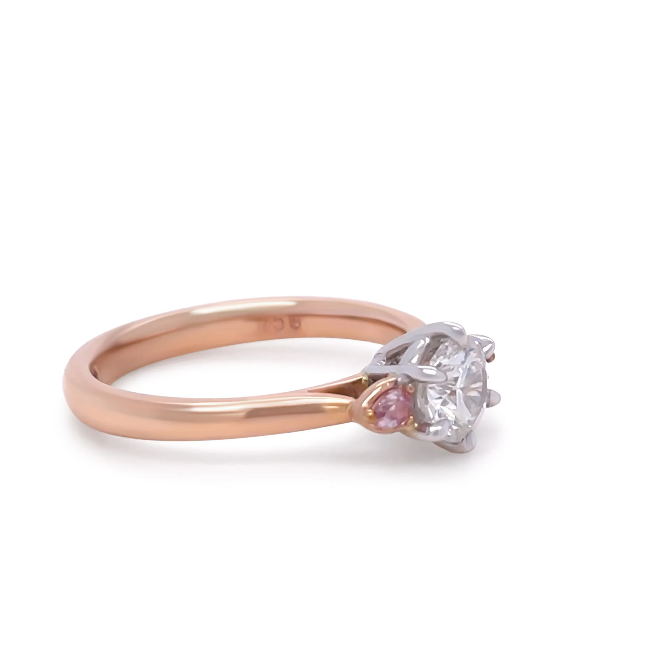 Pink argyle diamond 18ct White & Rose Gold Trilogy Ring 0.79ct - Image 5