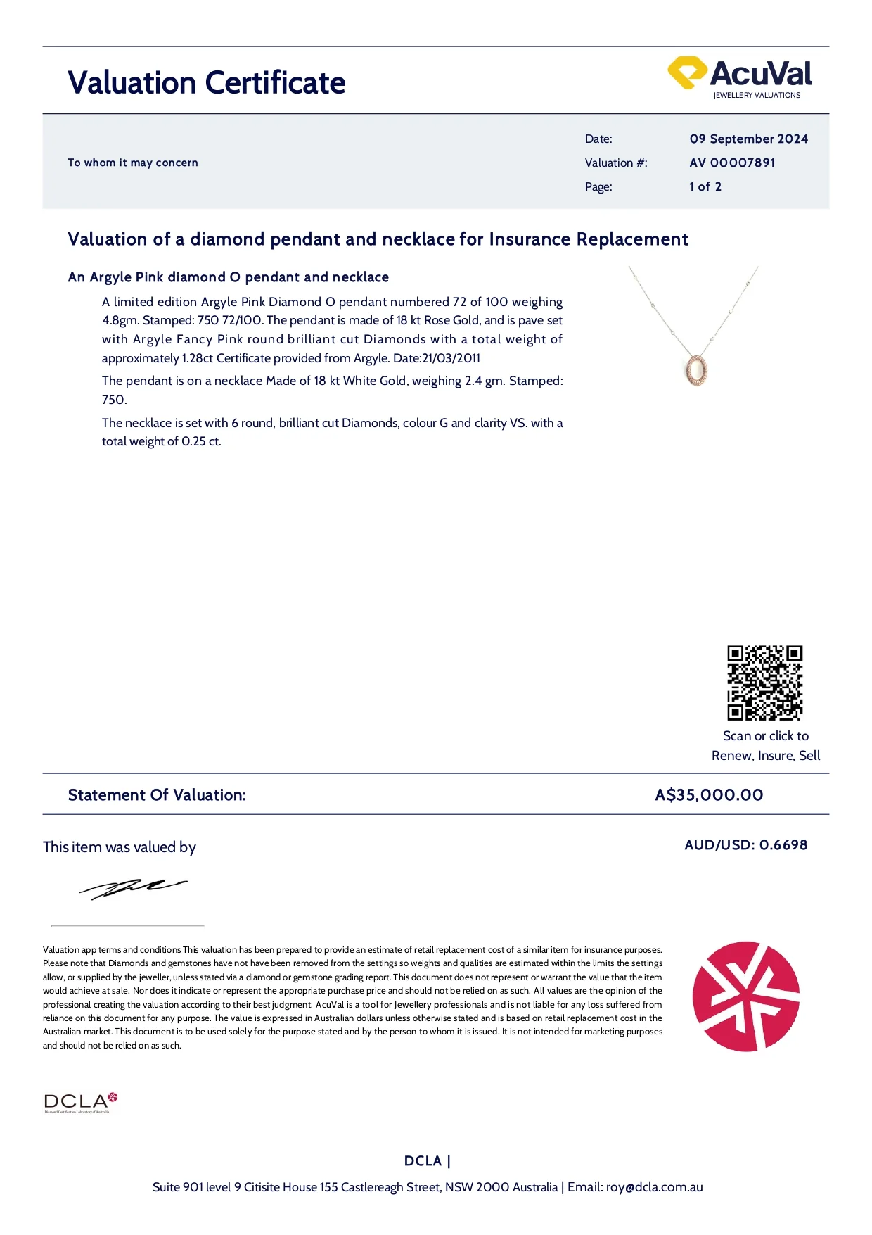 Pink argyle diamonds 18ct Rose & White Gold Diamond O Pendant 1.53ct - Image 9