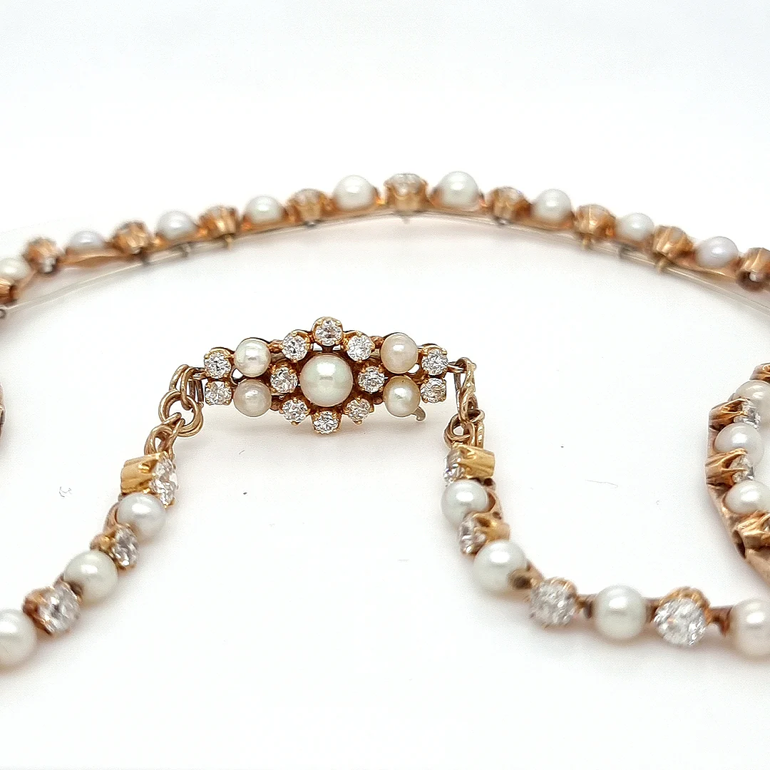 Bespoke Victorian Pearl and Diamond Necklace - Image 12