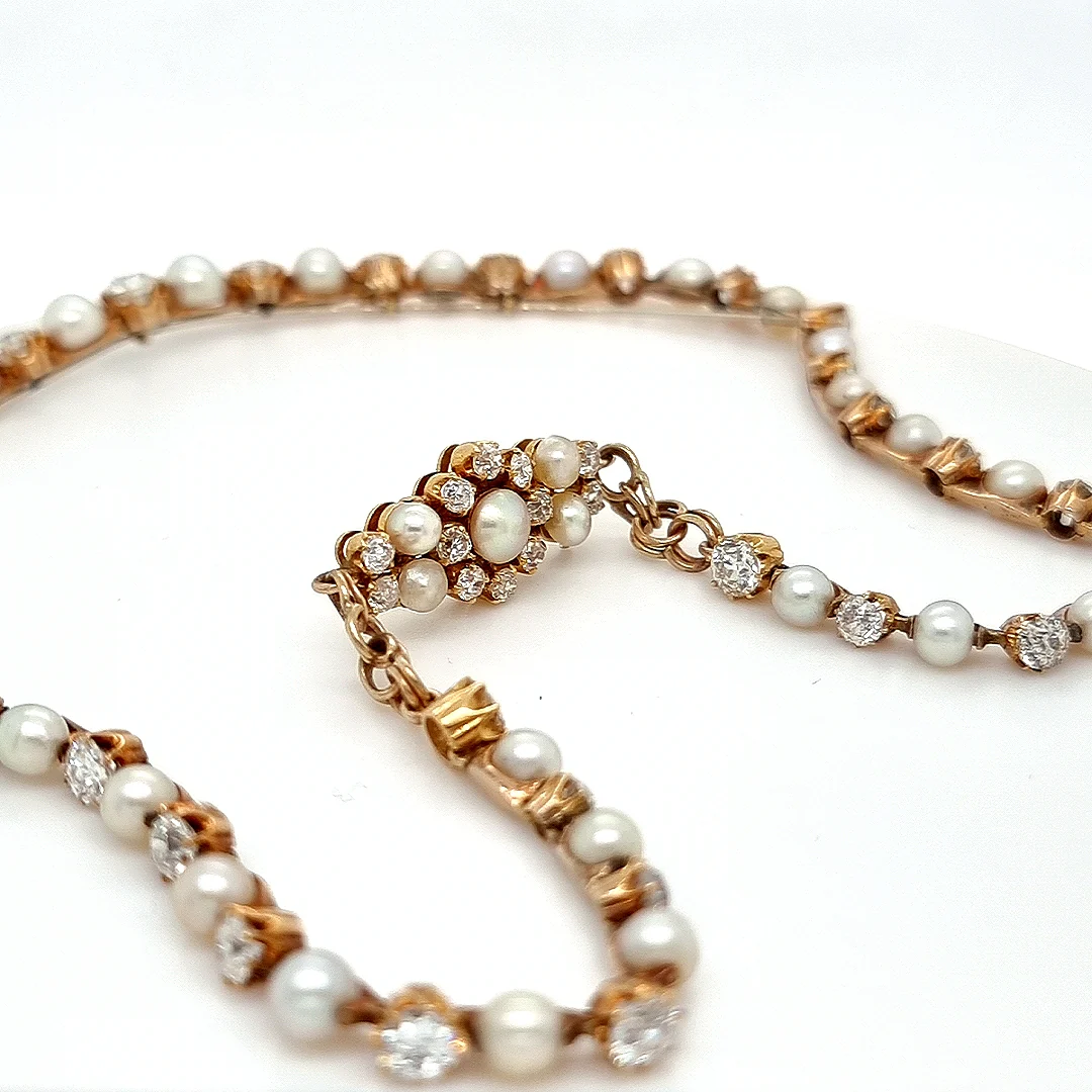 Bespoke Victorian Pearl and Diamond Necklace - Image 3