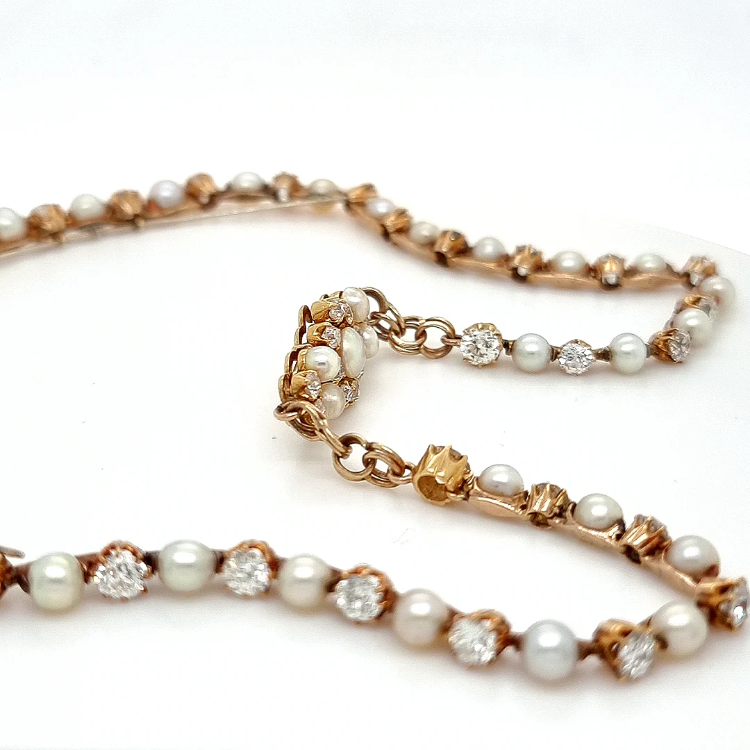 Bespoke Victorian Pearl and Diamond Necklace - Image 4