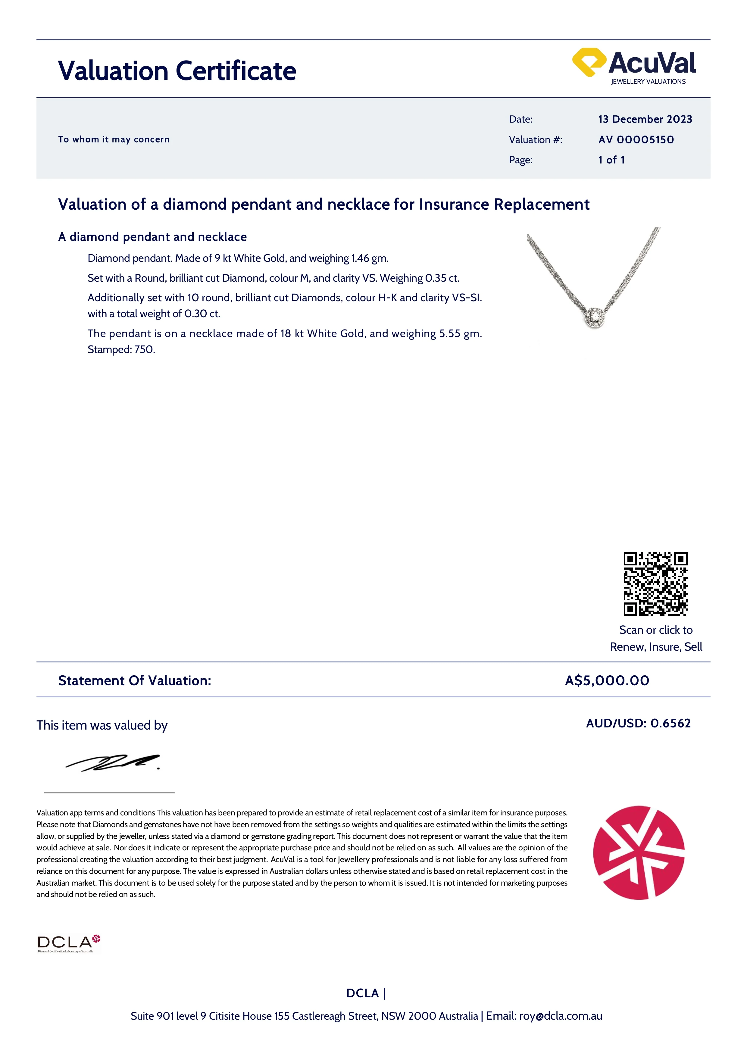 Bespoke Diamond Pendant Necklace 0.65ct - Image 4