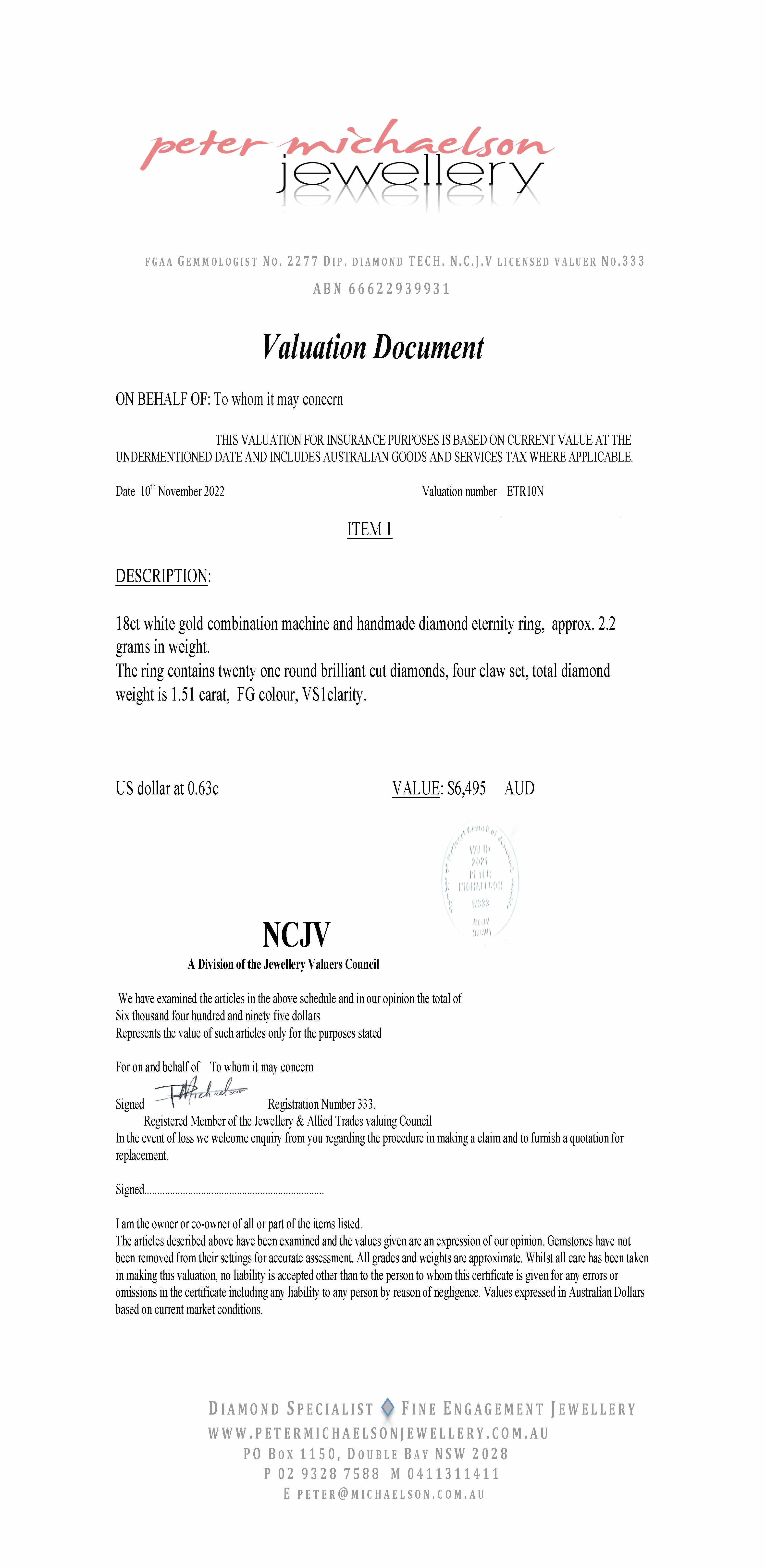 Bespoke Eternity White Gold Ring 1.51ct - Image 5