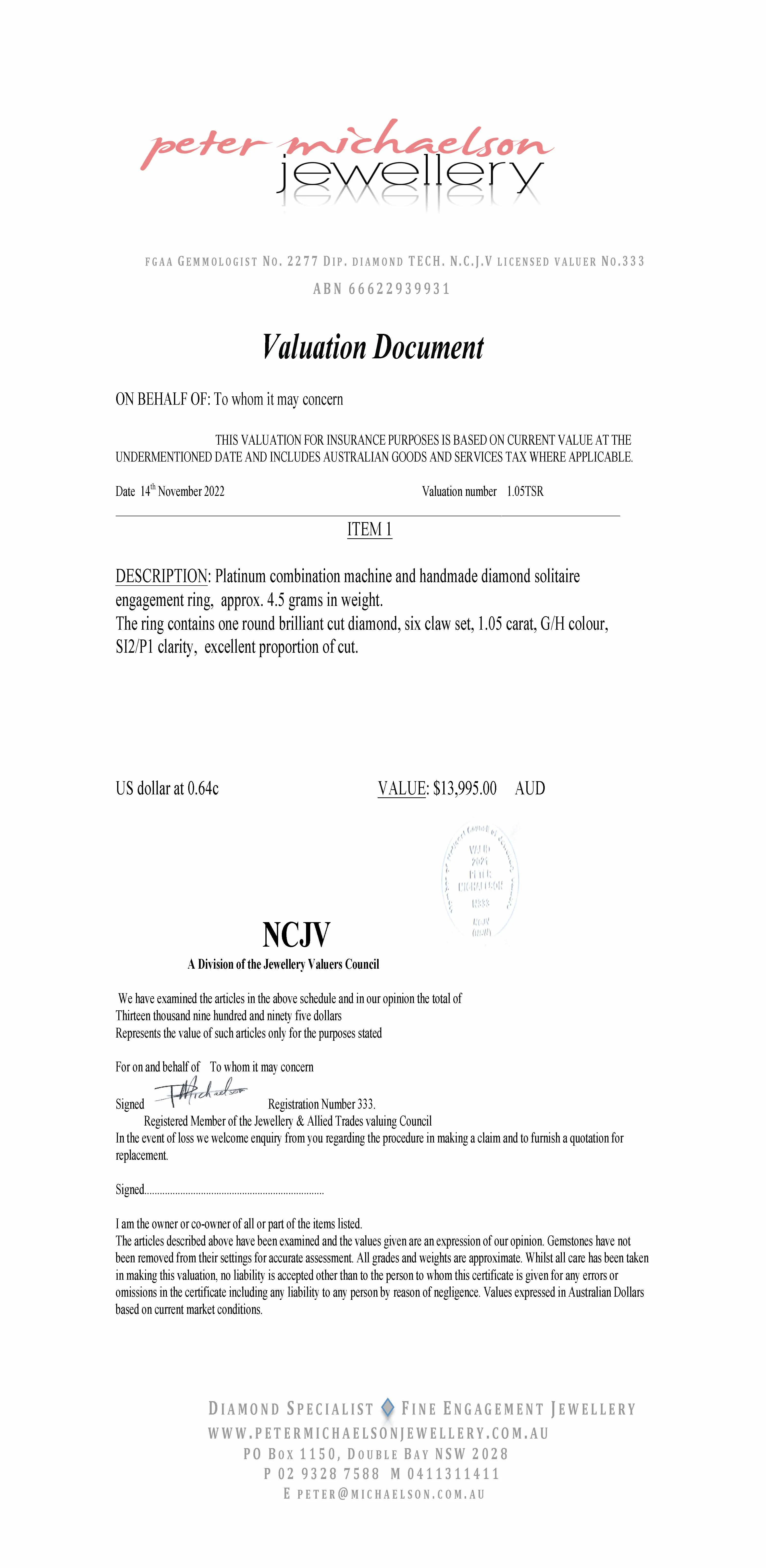 Bespoke Tiffany Style solitaire ring 1.05ct - Image 6