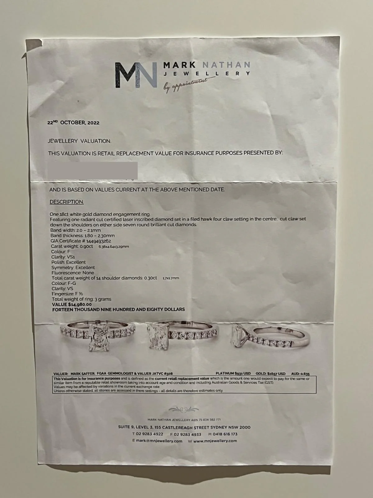 GIA 18ct White Gold Diamond Engagement Ring 1.20ct - Image 8