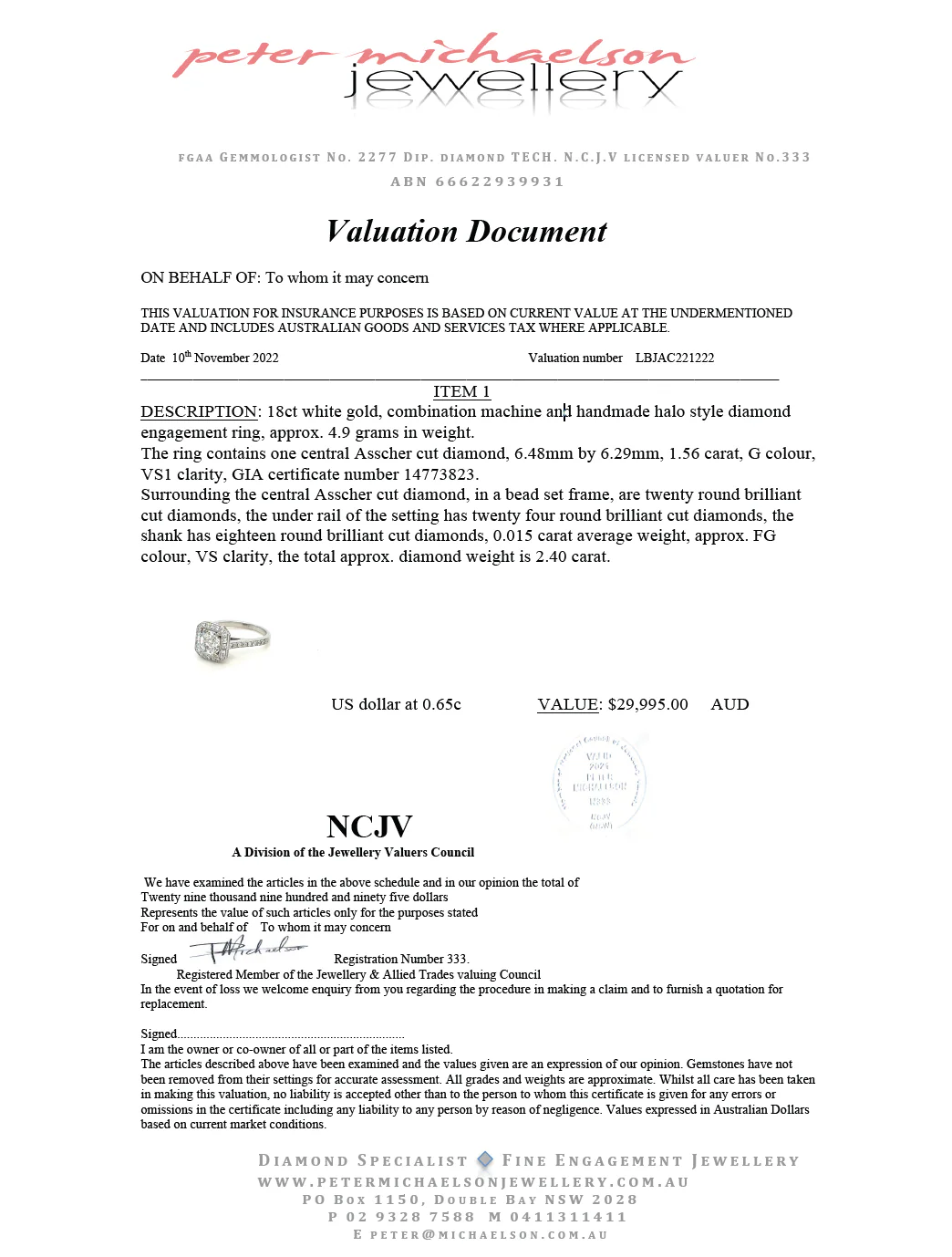 GIA White Gold Asscher Cut Engagement Ring 1.56ct - Image 5