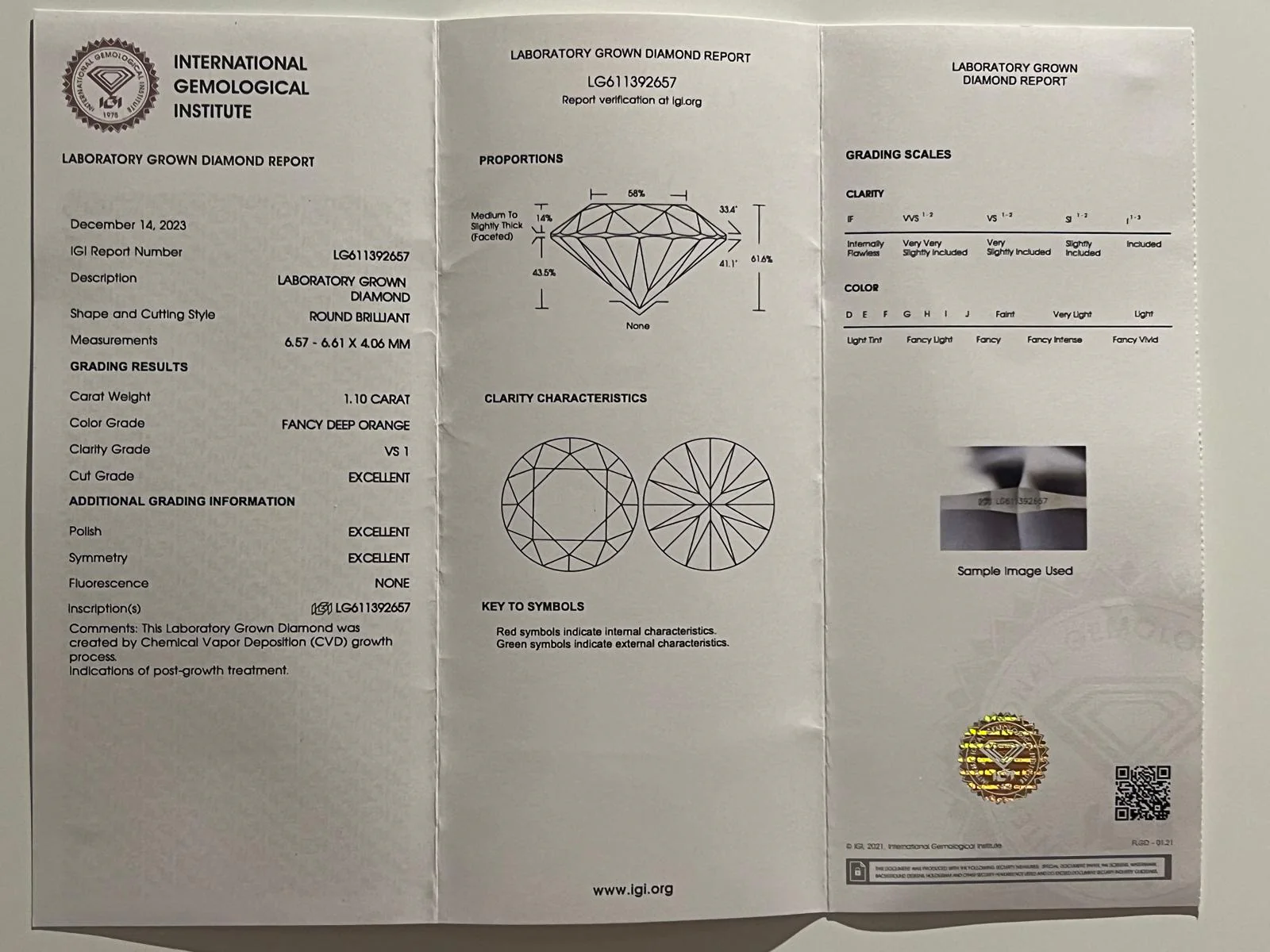 Loose Lab Grown Fancy Deep Orange Diamond 1.10ct - Image 7