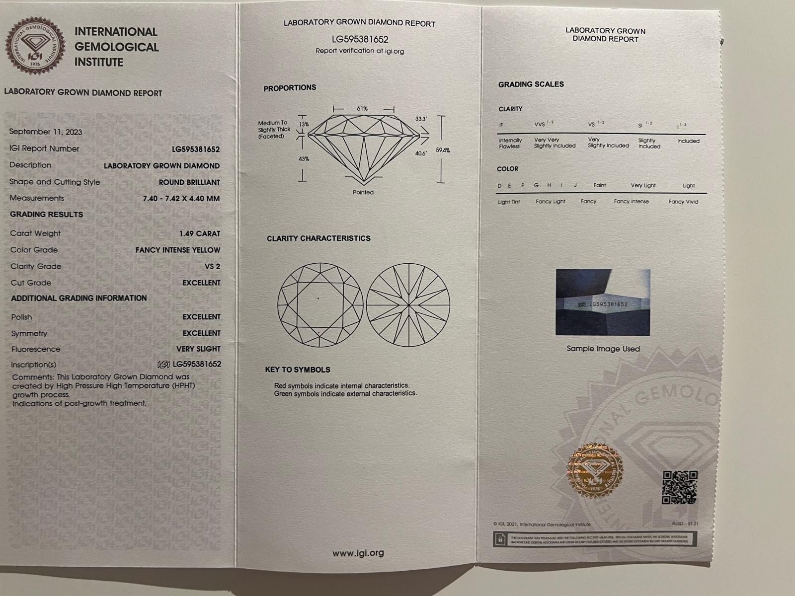 Loose Lab Grown Fancy Intense Yellow Diamond 1.49ct - Image 6