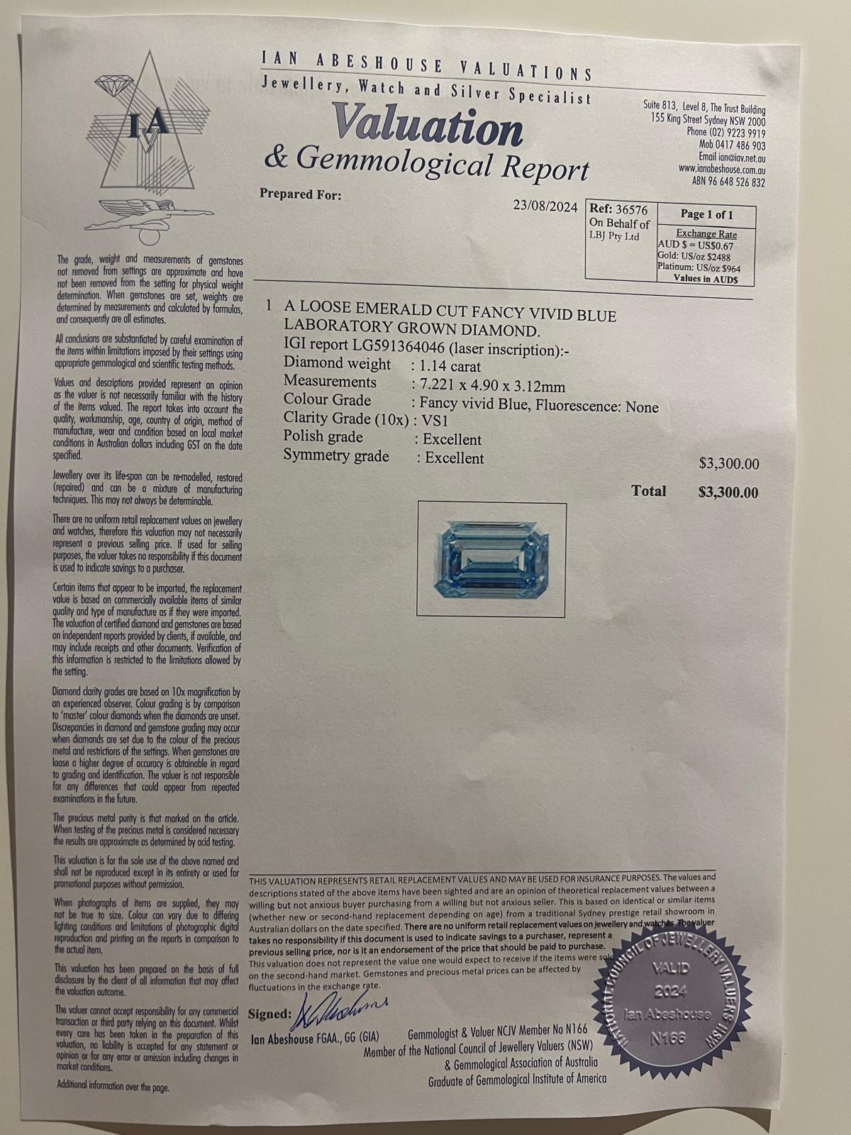 Loose Lab Grown Fancy Vivid Blue Diamond 1.14ct - Image 5