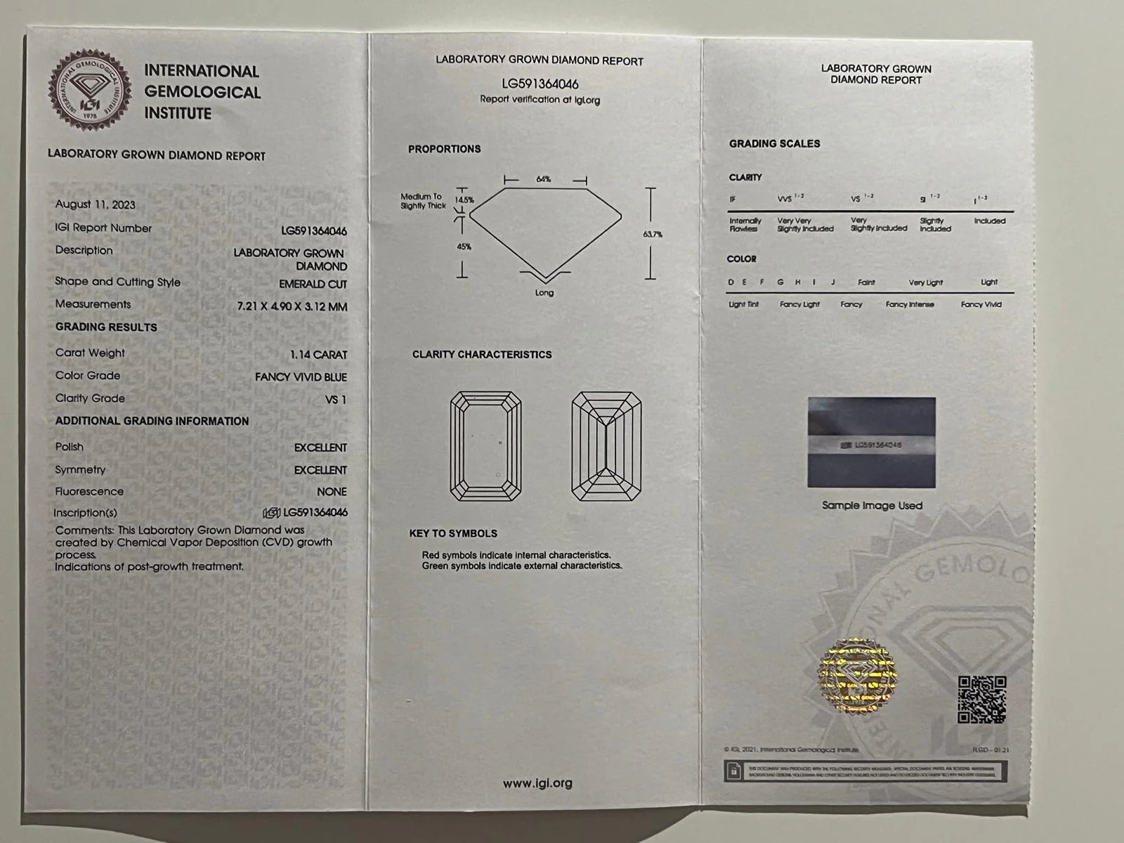 Loose Lab Grown Fancy Vivid Blue Diamond 1.14ct - Image 6