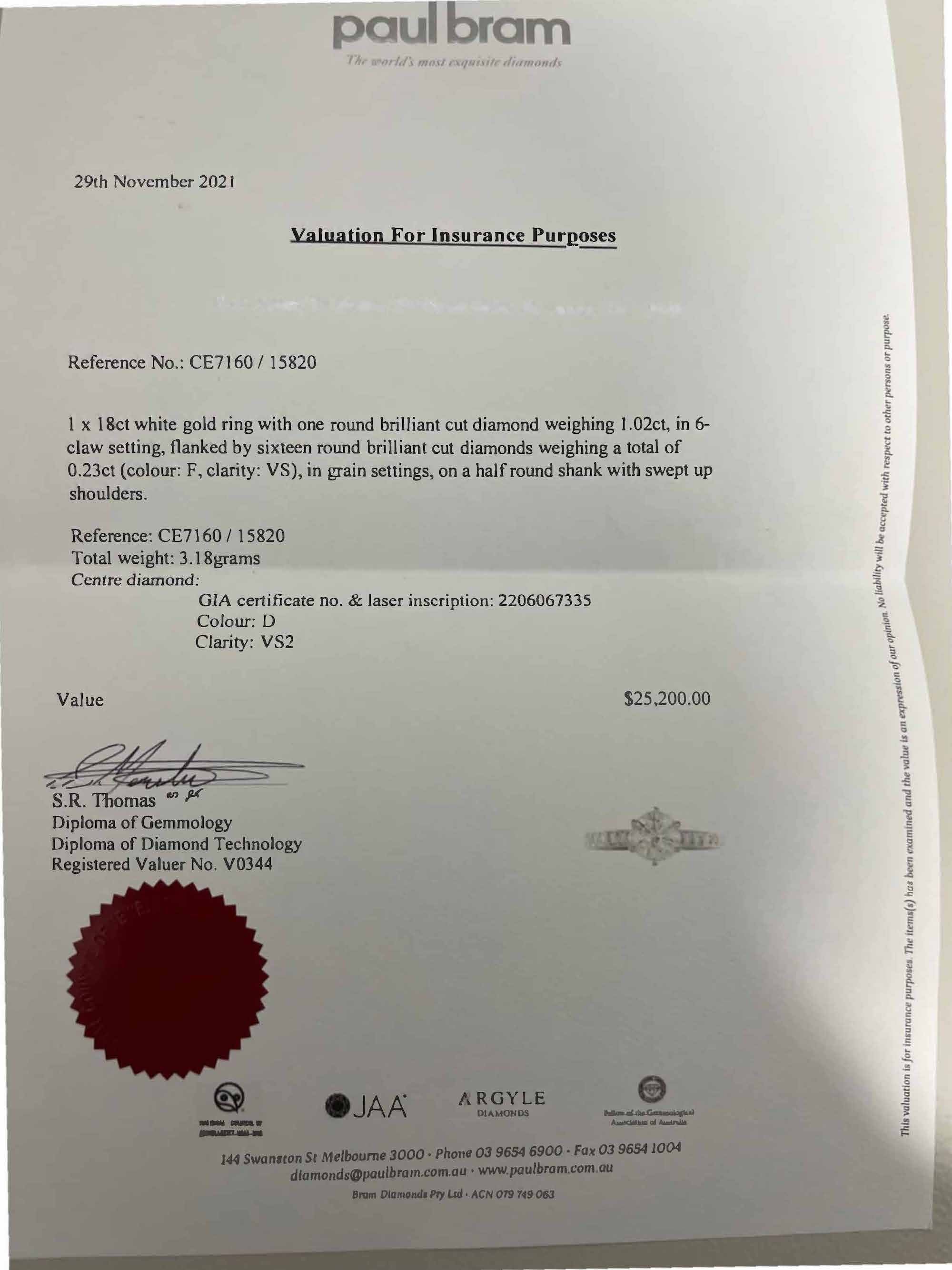 Paul Bram Diamond Engagement Ring 1.02ct - Image 7