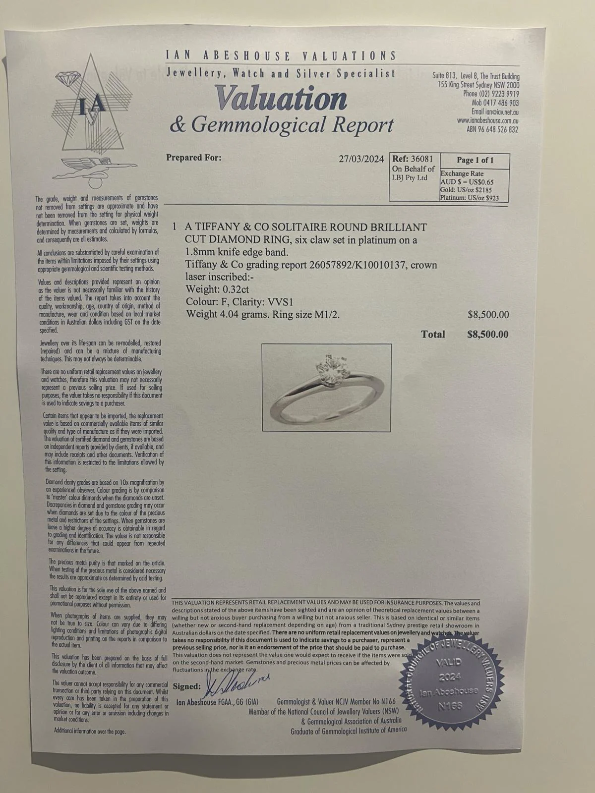 Tiffany & Co Diamond Engagement Ring 0.32ct - Image 4