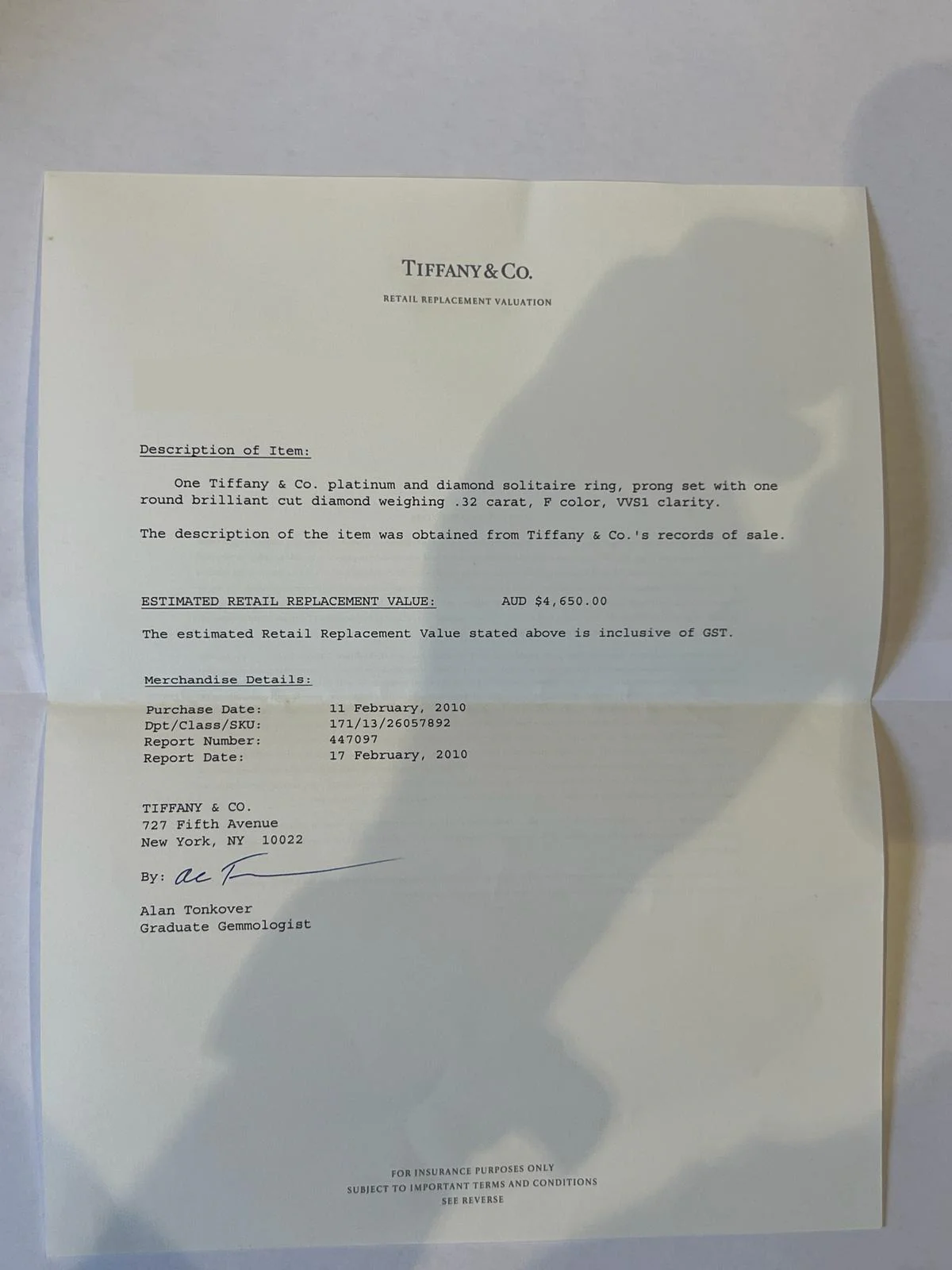 Tiffany & Co Diamond Engagement Ring 0.32ct - Image 8