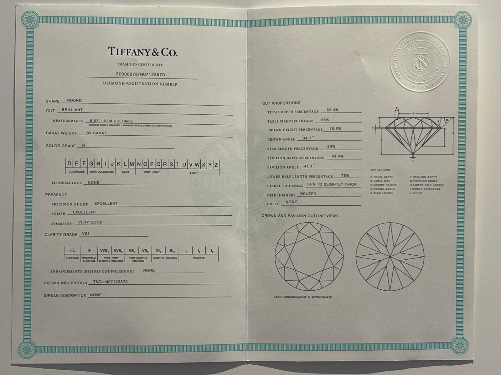 Tiffany & Co Platinum Diamond Engagement Ring 0.85ct - Image 10