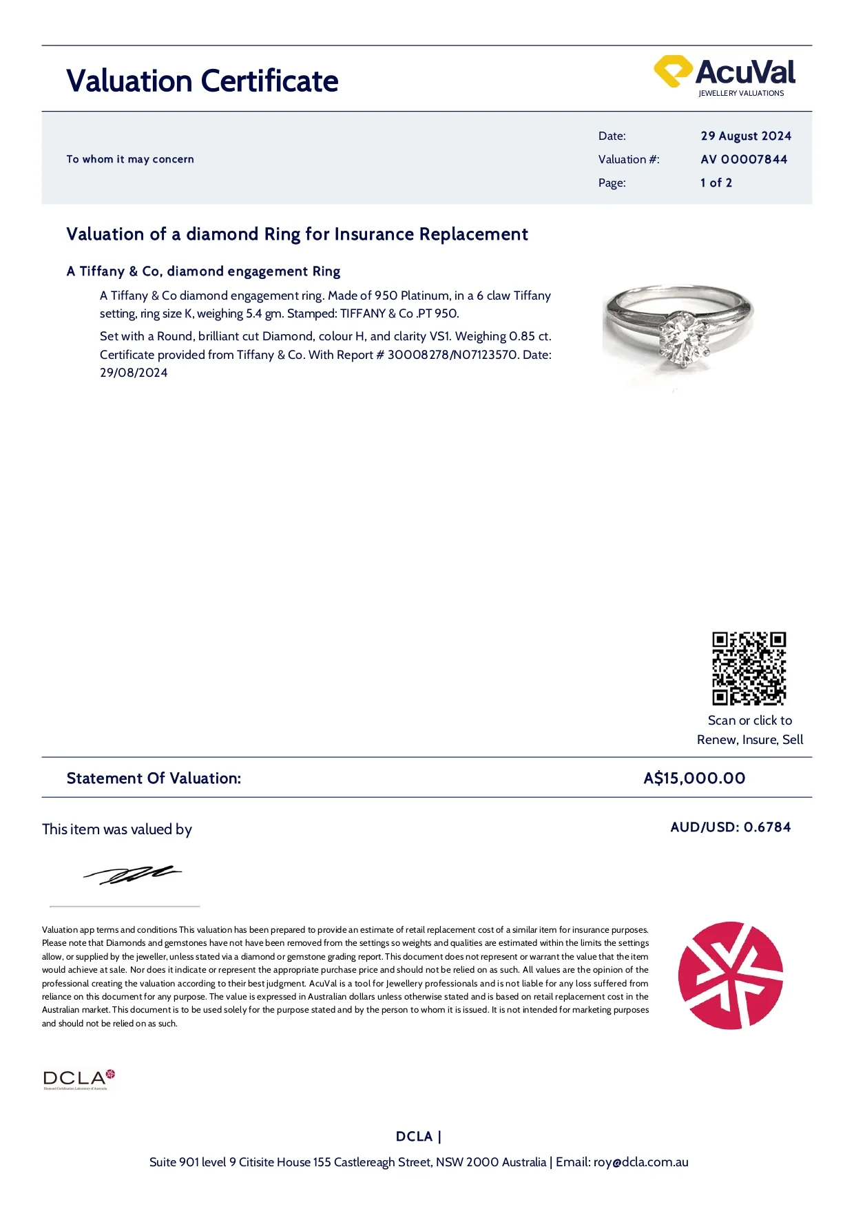 Tiffany & Co Platinum Diamond Engagement Ring 0.85ct - Image 9