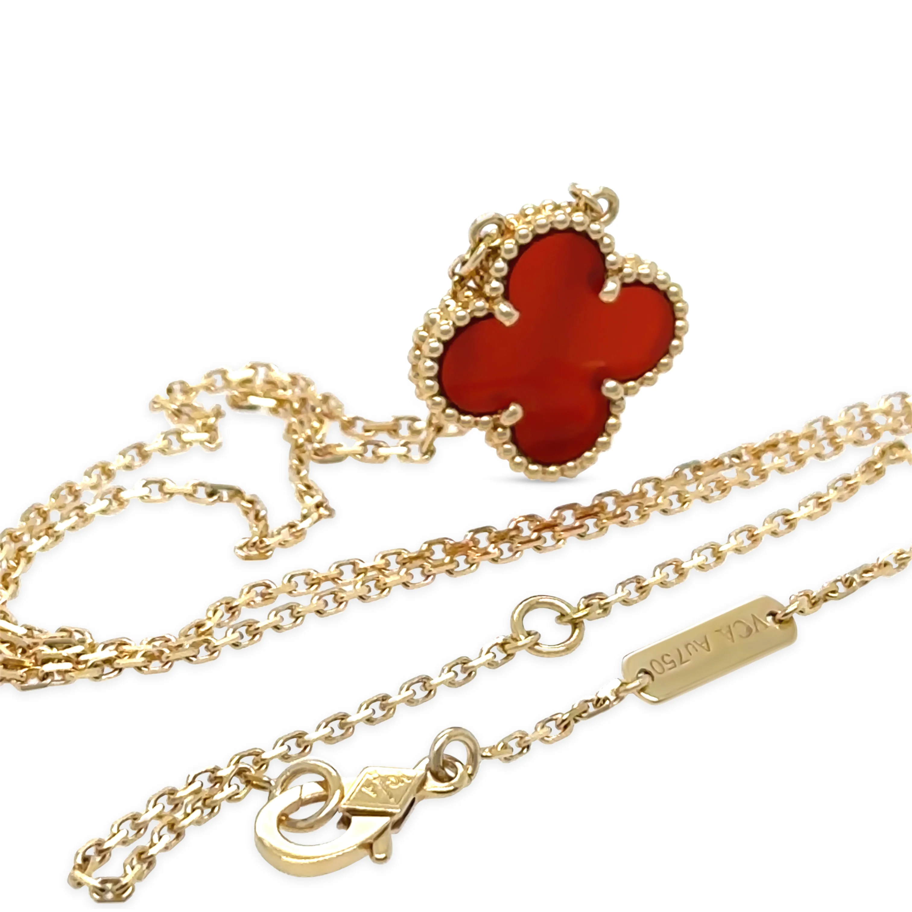 Van Cleef & Arpels 18ct Yellow Gold Vintage Alhambra Carnelian Necklace 5g - Image 6